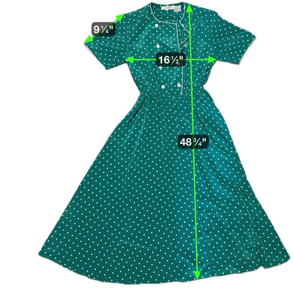 Talbots Vintage Green Polka Dot Dress Sz 4 Wrap Style Midi Made in Hong Kong - Picture 8 of 8